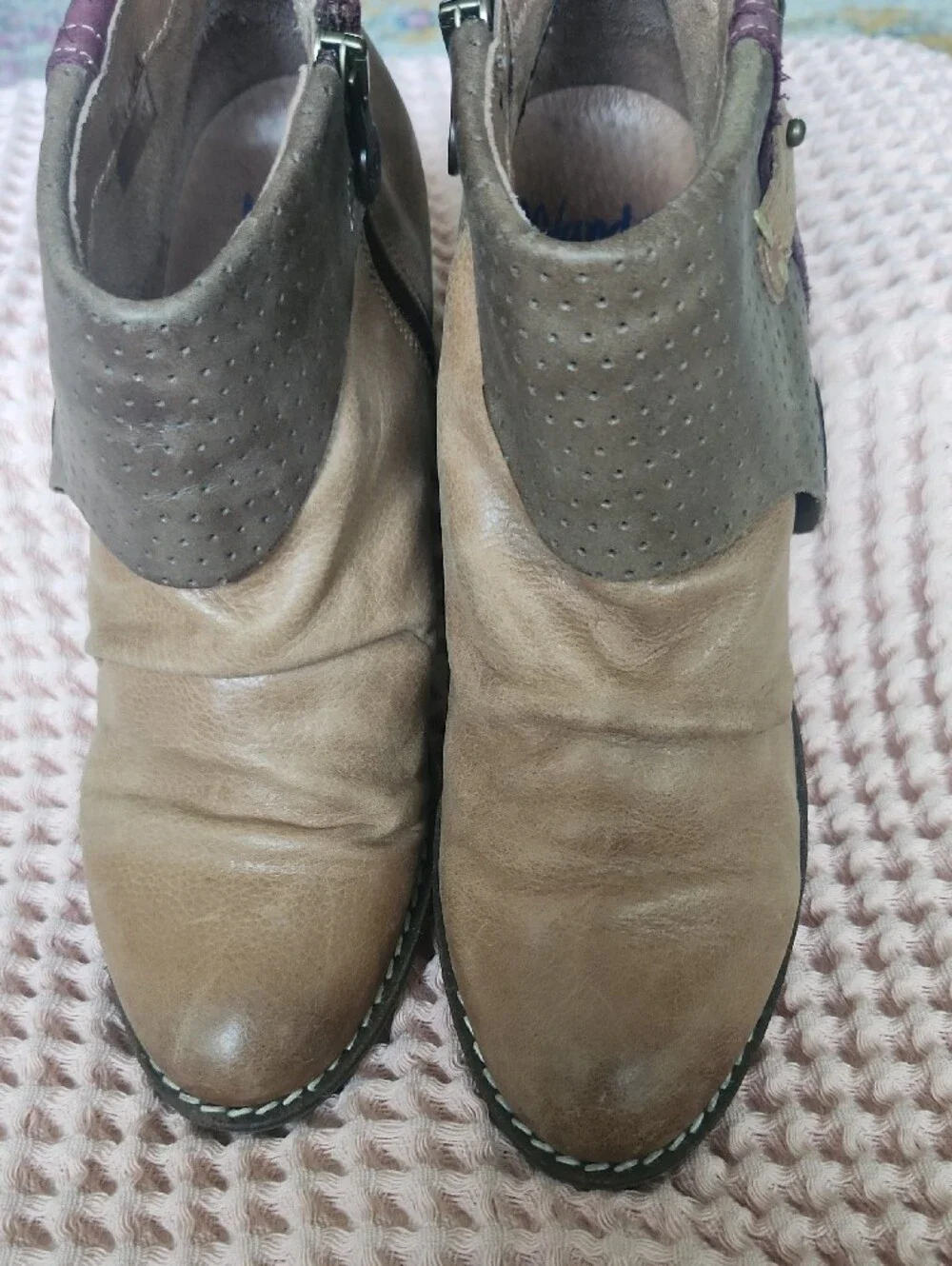 Wandapanda Women's Brown & Purple Leather Ankle Boots Cottagecore Festival